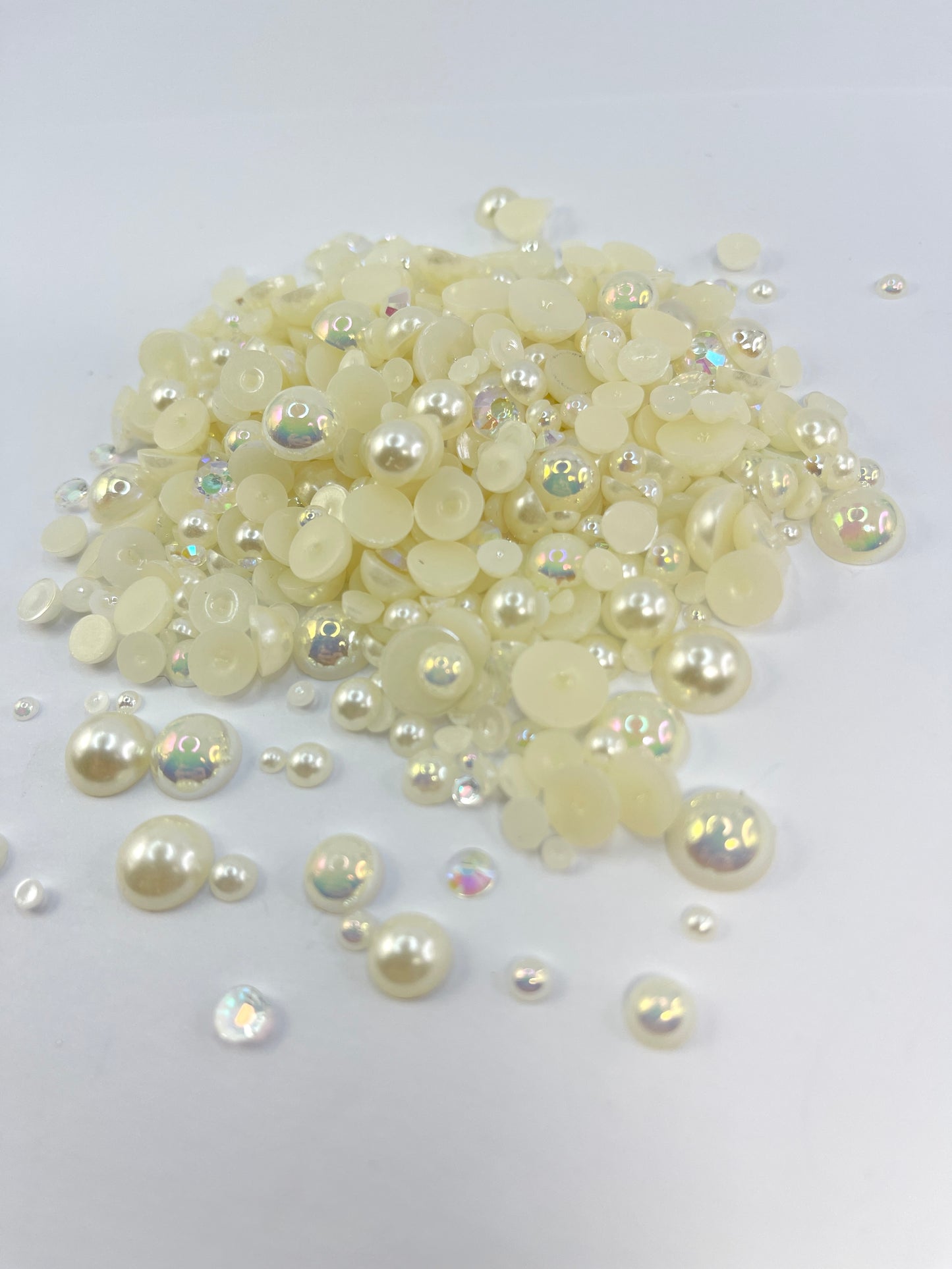 Cream Rose Flat Back Pearl/ Rhinestone Mix 50g