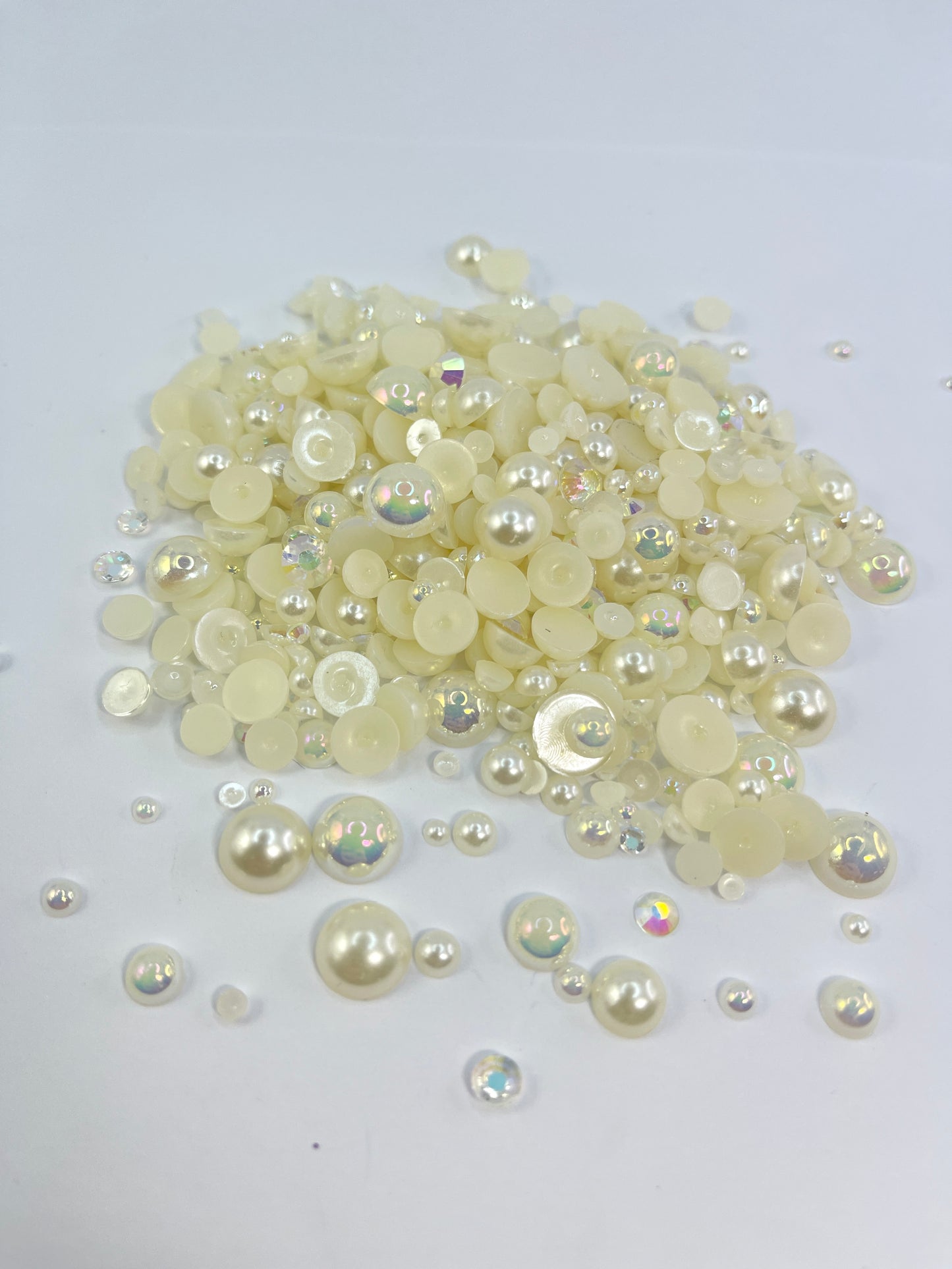 Cream Rose Flat Back Pearl/ Rhinestone Mix 50g